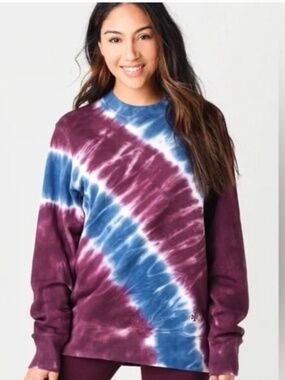 Tory Burch Sport Tie-Dye Purple/Blue Oversized French Terry Crewneck Sweater L